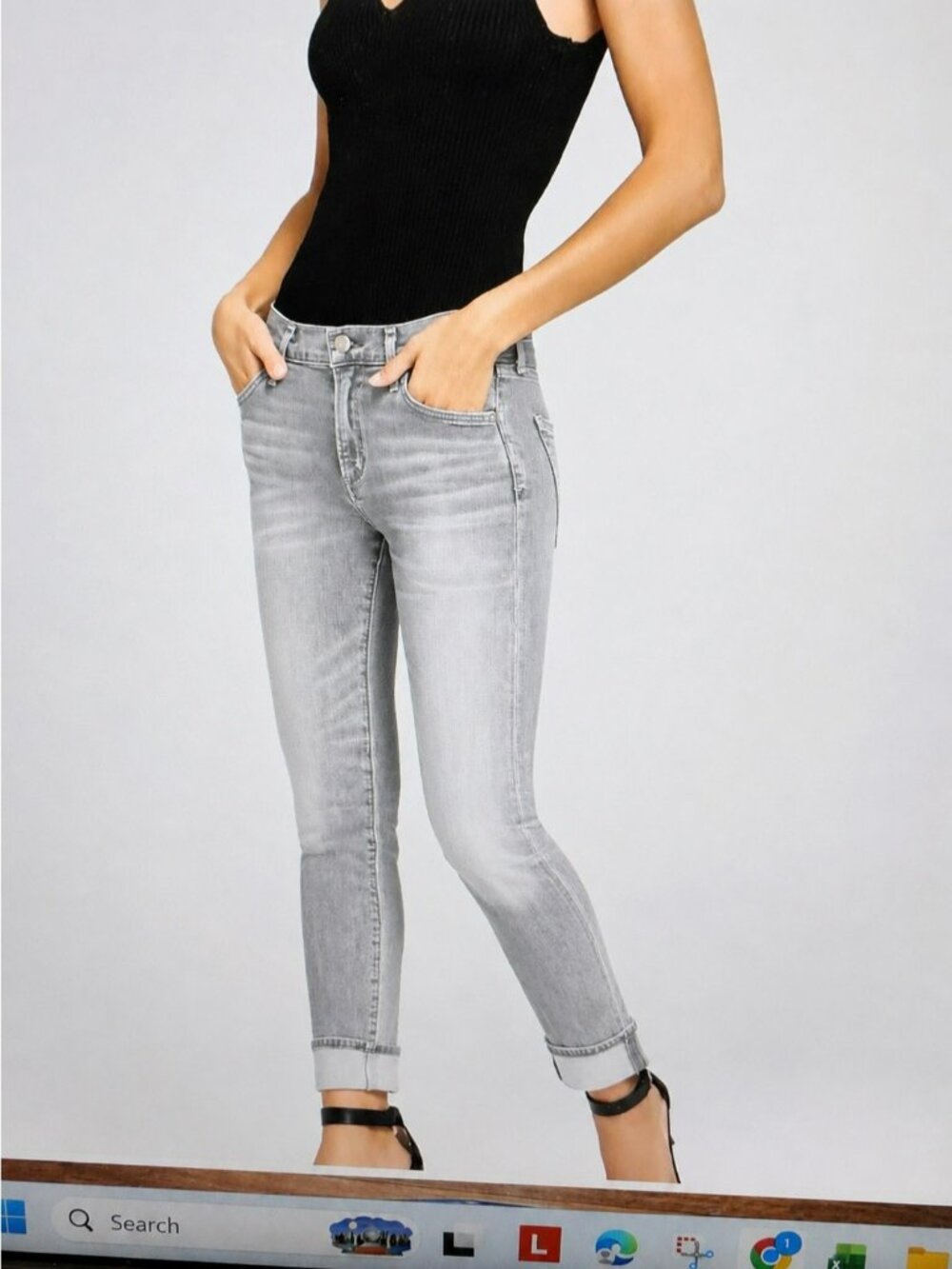 Citizens Of Humanity Jazmin Ankle Cuffed Slim Straight Jeans Womens 24 Gray